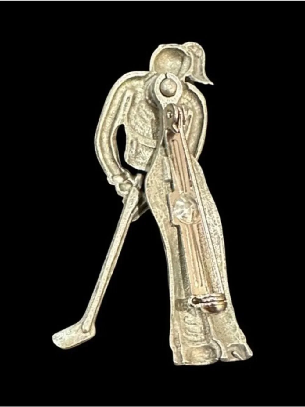 Signed JJ Jonette Pewter Golf Swing Brooch With Articulated Upper Half Moves